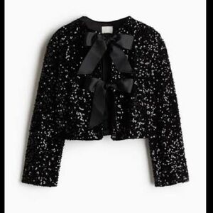 H&M Black Sequin Jacket with Bow Accents